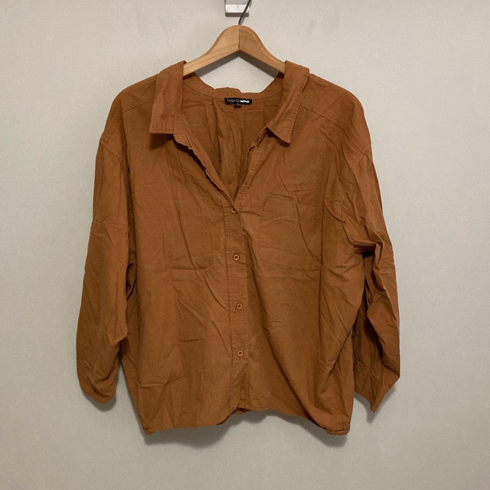 Fashion Nova Terracotta oversized button down shirt, size small, orange brown